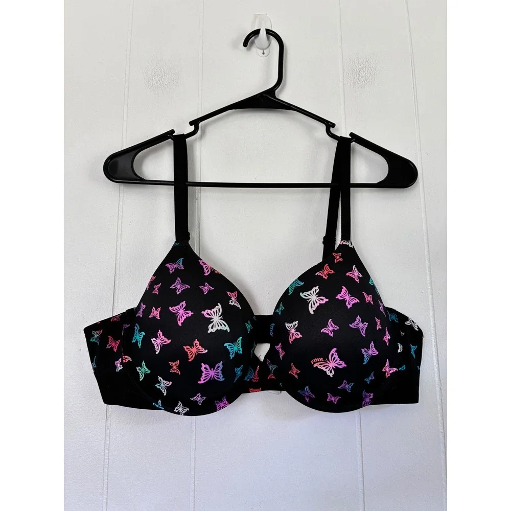 Victoria's Secret PINK Wear Everywhere T-Shirt Bra Black Butterfly 42B